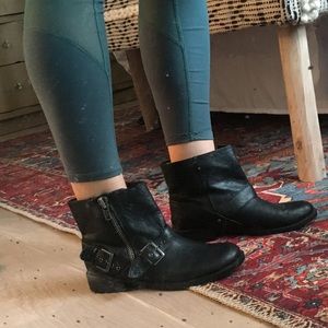 Xhiliration Black Leather Moto Ankle Boots